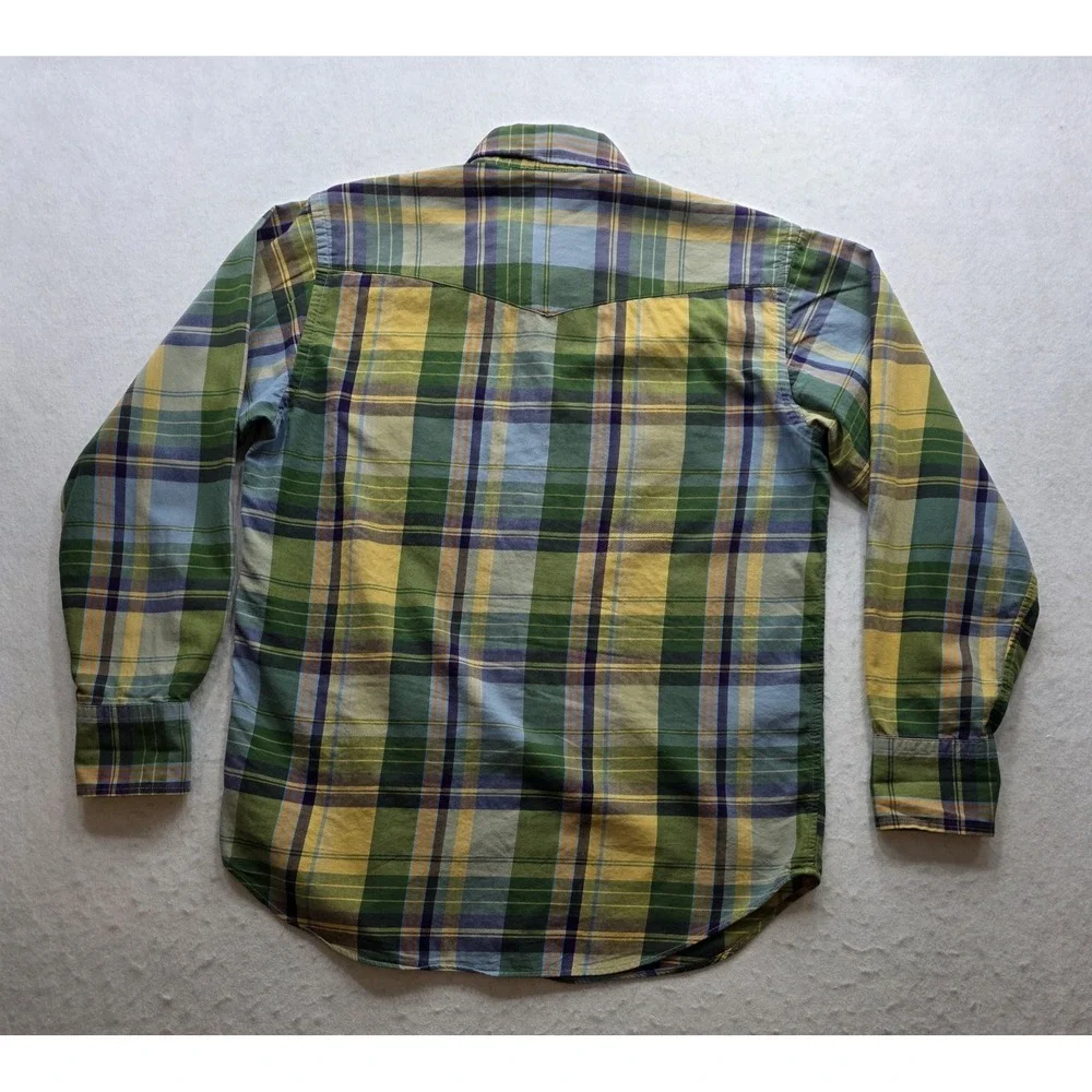 Ralph Lauren Boy's Western Pearl Snap Green Plaid Long SleeveShirt. Size L 16/18
